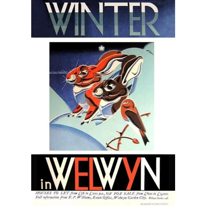 Vintage Winter In Welwyn Garden City UK Tourism Poster Print