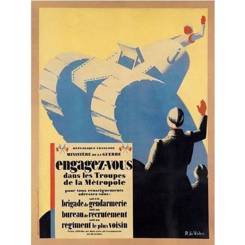 Vintage World War 1 French Ministry of War Tank Poster A3 