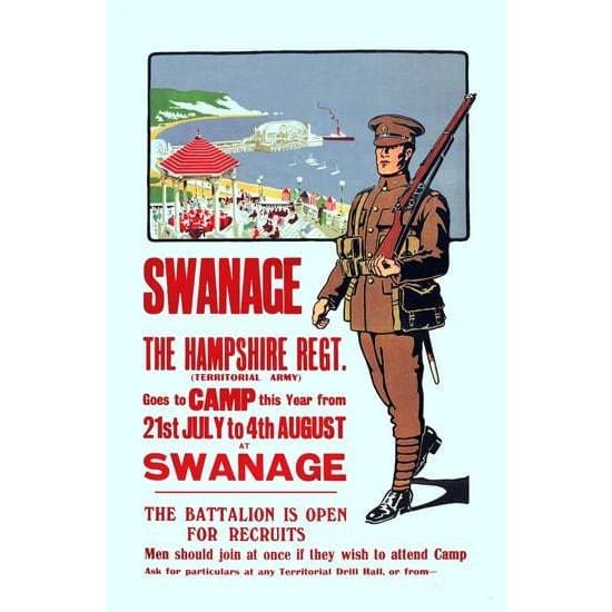 Vintage World War 1 Hampshire Regiment Swanage Recruitment 