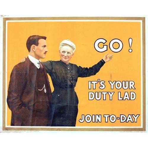 Vintage WW1 British Recruitment Go It’s Your Duty Lad Poster