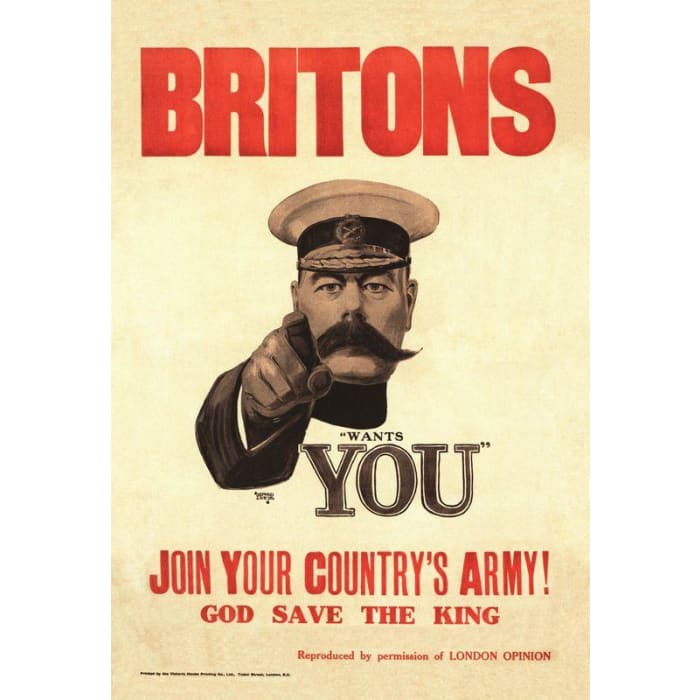 Vintage WW1 Lord Kitchener Britons Your Country Needs You 