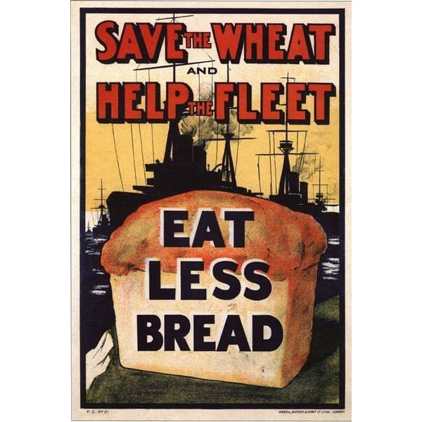 Vintage WW2 Eat Less Bread UK Home Front Poster A3/A2/A1 