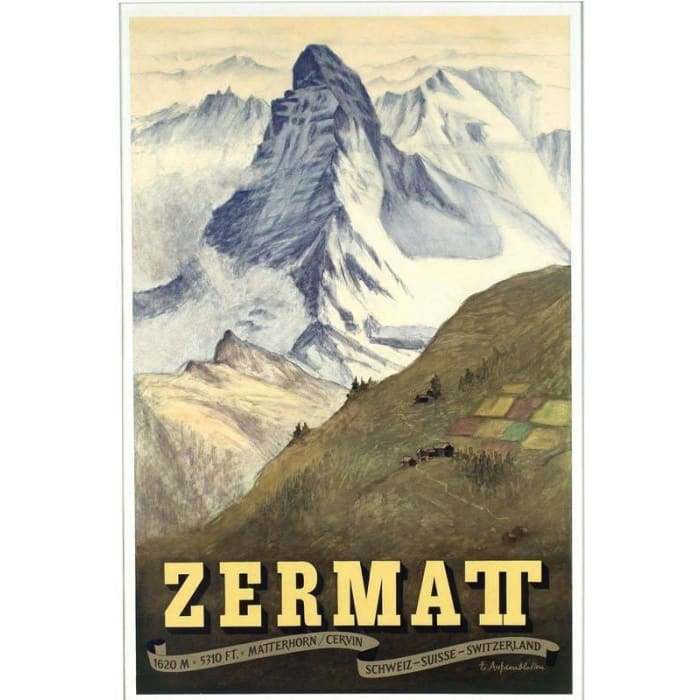 Vintage Zermatt Switzerland Tourism Poster Print A3/A4 - 