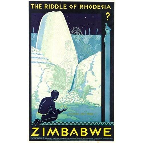 Vintage Zimbabwe The Riddle of Rhodesia Tourism Poster A4/A3